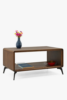 Dohányzóasztal dió tölgyből fekete fém lábakkal, modern design